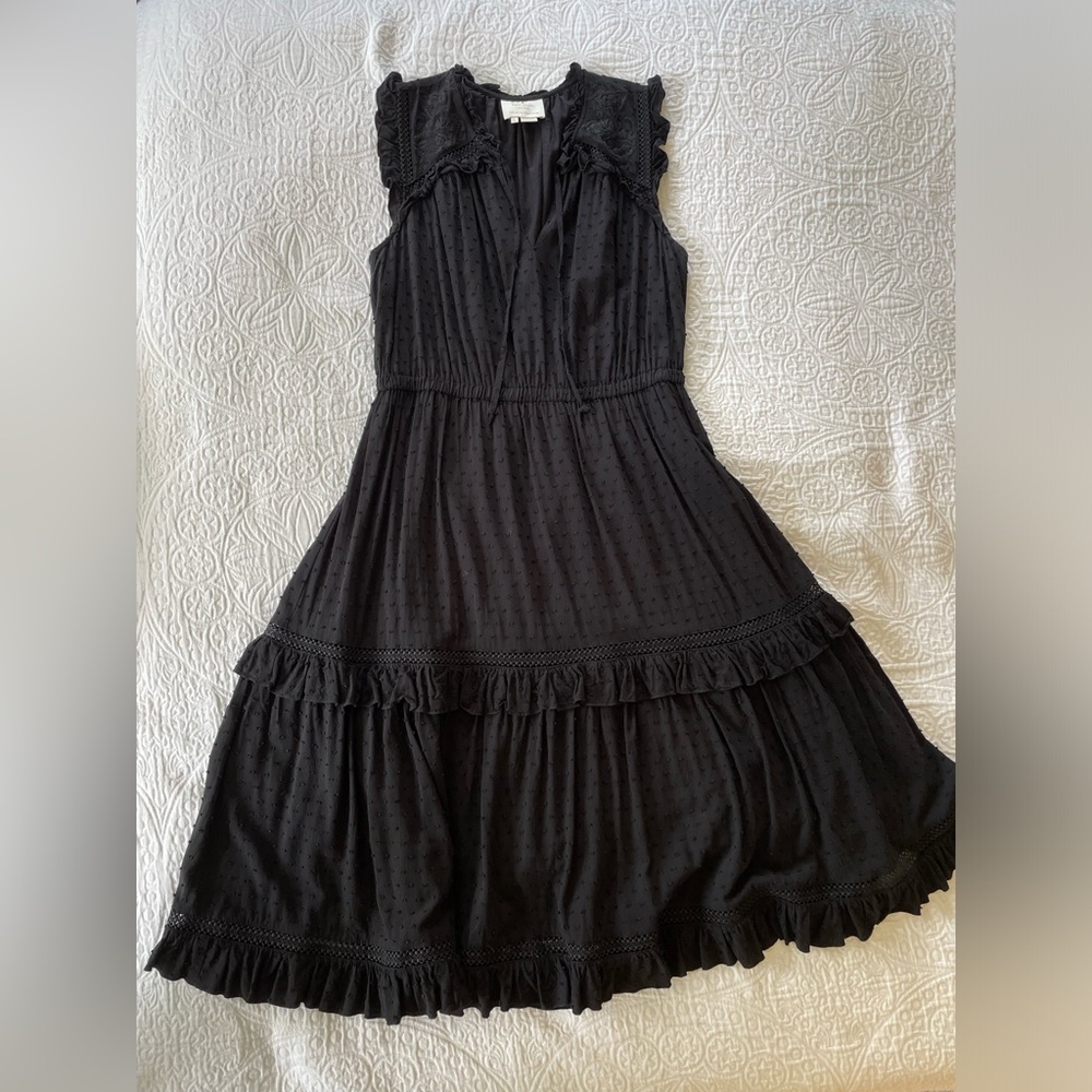 Kate Spade Black Embroidered Lace Midi Dress, L